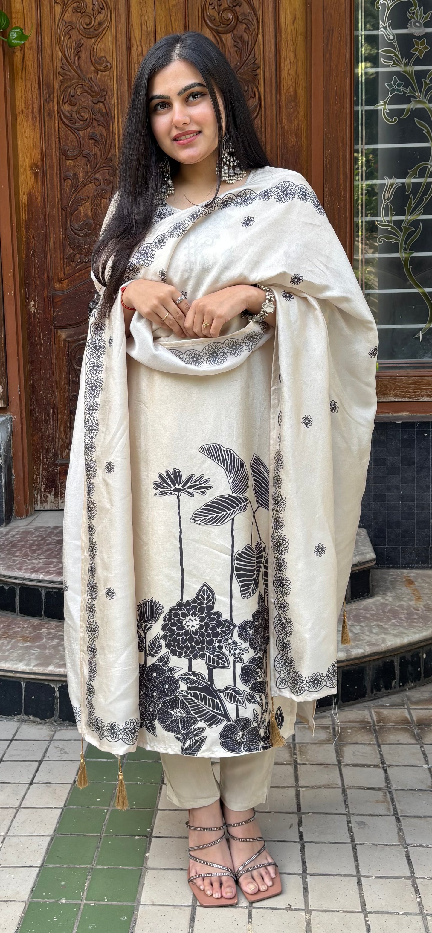 YATIKA CREAM BLACK SUIT SET