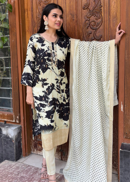 ABHA BLACK AND WHITE SUIT SET